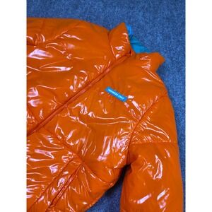 Members Only Puffer Jacket Womens Size Medium Orange High Shine Glossy Polka Dot